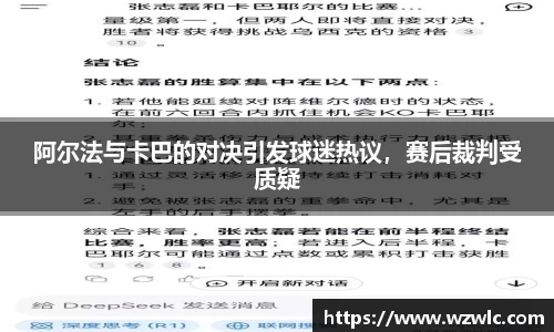 阿尔法与卡巴的对决引发球迷热议，赛后裁判受质疑
